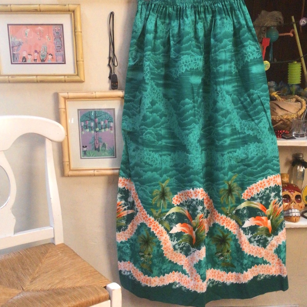 Etsy’s sm-lg Hawaiian Skirt vintage look maxi elastic waist Sundress Luau Tiki